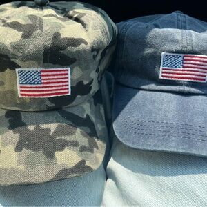 Camo and Denim American Flag Caps